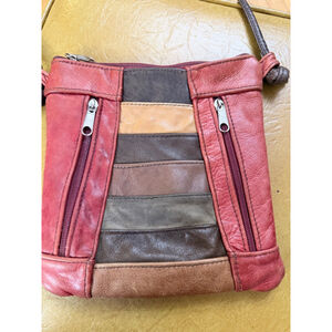 Women's Unbranded Crossbody Bag One Size Red Brown Patchwork Leather